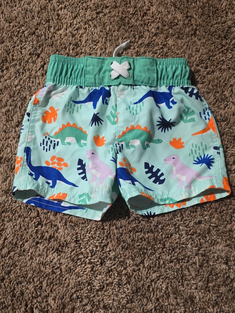 Cat & Jack Green Kids Swim Shorts with White Mesh Lining
